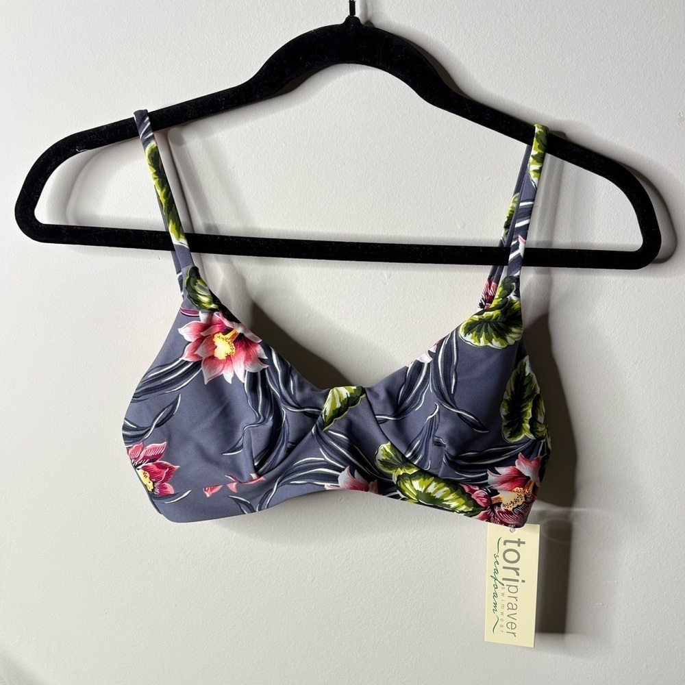 Tori Praver Swimwear Bikini Top Floral Seafoam